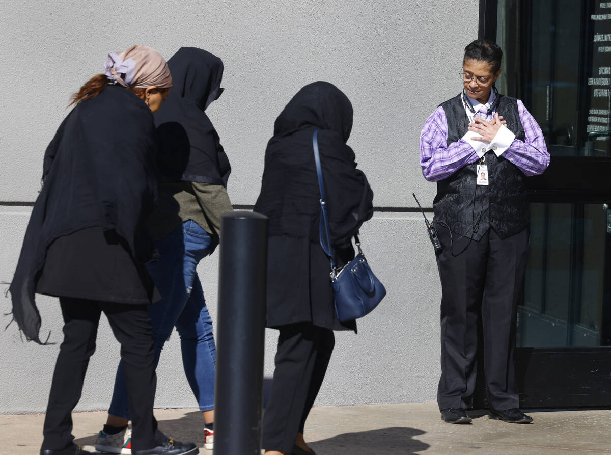 Mourners arrive at Central Church on Thursday, Nov. 7, 2024, in Henderson to attend a funeral s ...