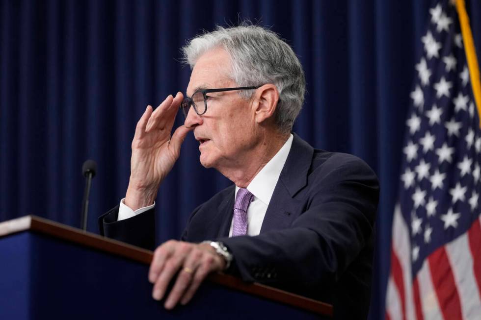 Federal Reserve Board Chairman Jerome Powell speaks during a news conference at the Federal Res ...