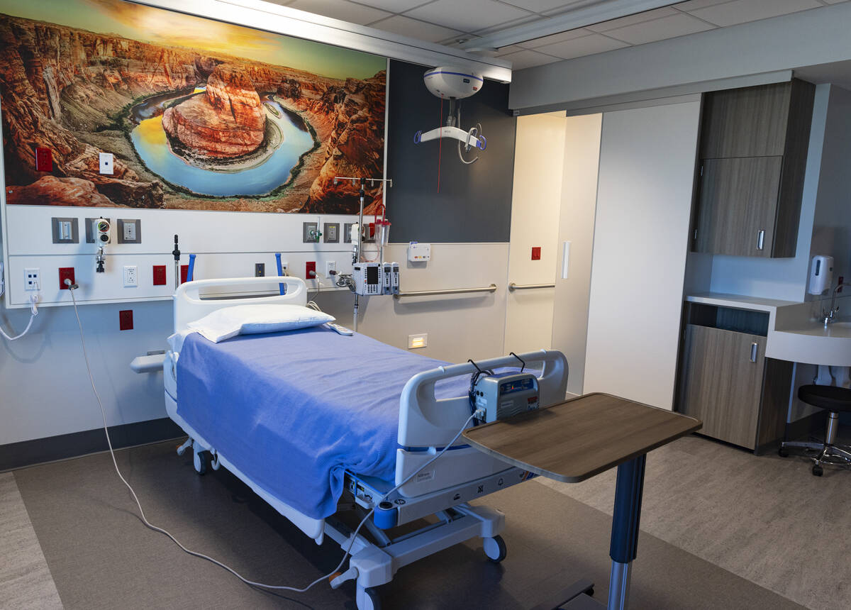 A patient room at the new West Henderson Hospital is seen, on Friday, Nov. 15, 2024, in Henders ...