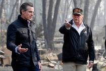 President Donald Trump talks with then California Gov.-elect Gavin Newsom, left, during a visit ...