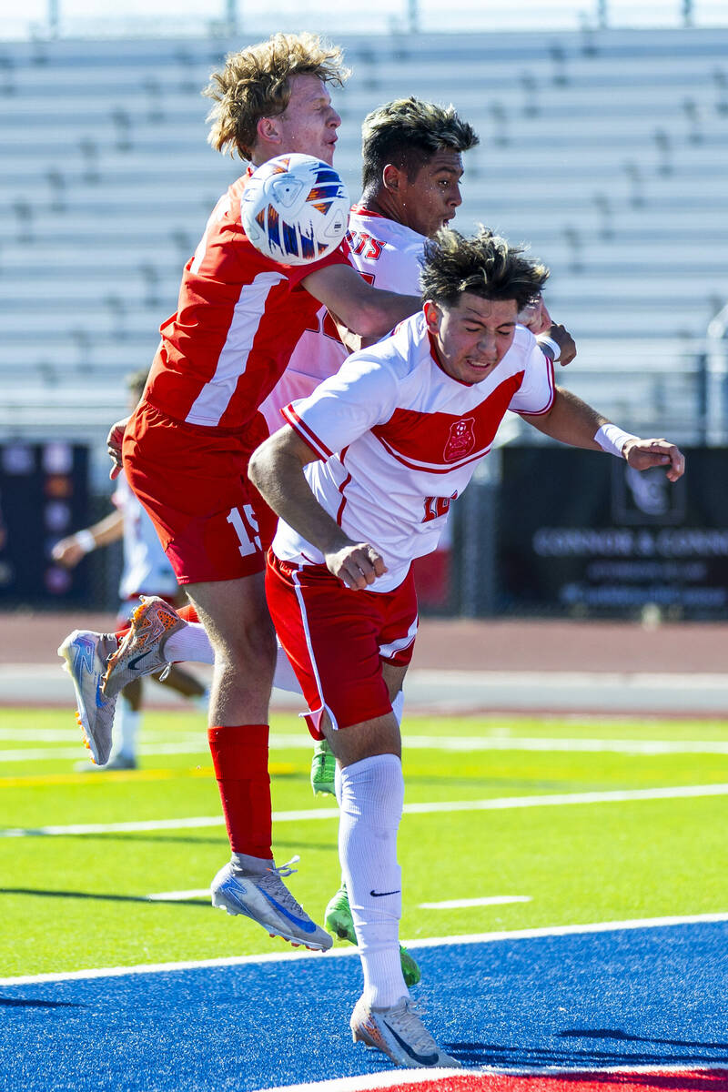 Wooster defender Christopher Noguera Aguirre (16) collides with Coronado defender Ben Aronow (1 ...