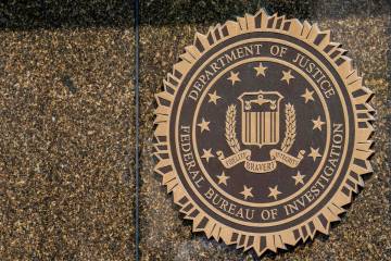 The seal on the J. Edgar Hoover FBI Building is seen June 9, 2023, in Washington. (AP Photo/Ale ...