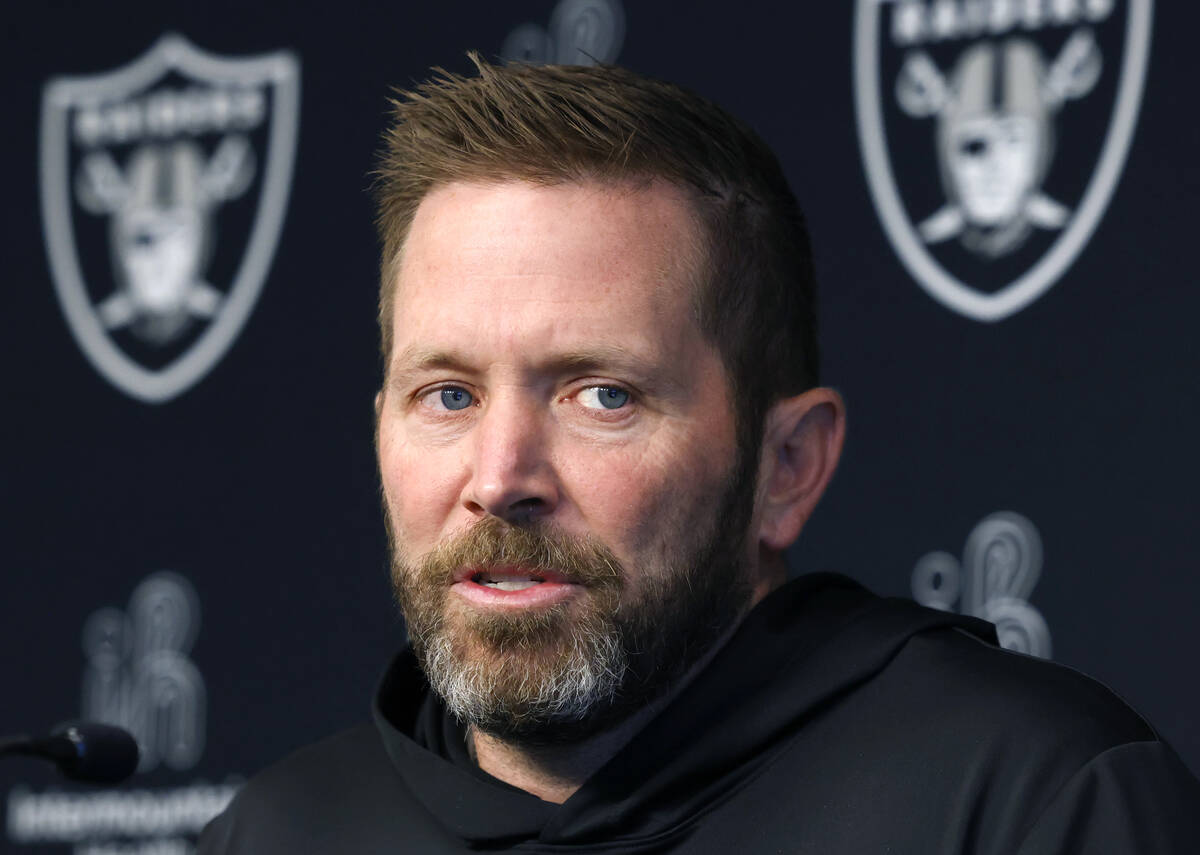 Raiders pass game coordinator Scott Turner addresses the media before an NFL football practice ...