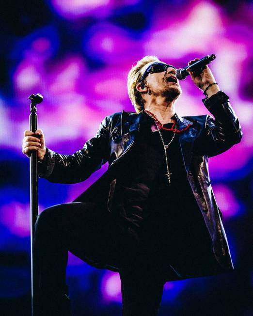 Bono performs during the final night of U2's Sphere residency on March 2, 2024. (Rich Fury)