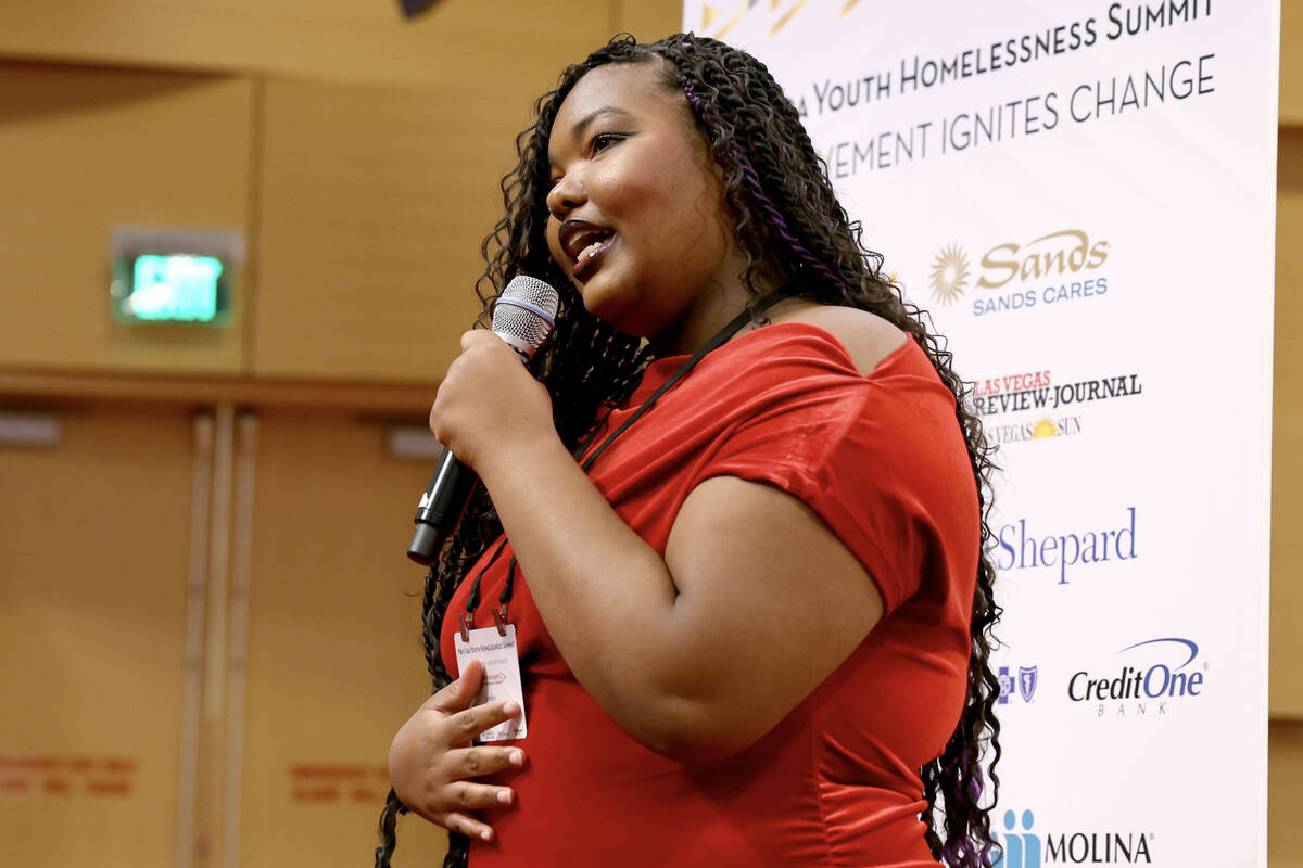 Formerly homeless youth Camyluv Hervey, 19, performs a song she wrote during the 8th Annual Nev ...