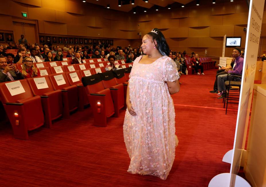 Formerly homeless youth Nariya Gregory shows her fashion creation during the 8th Annual Nevada ...