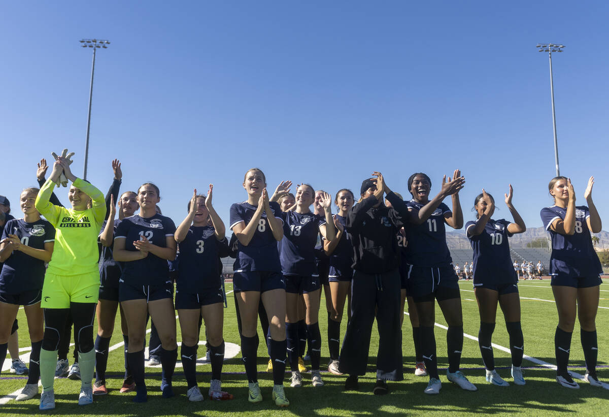 Centennial players thank their supporters after winning the 4A girls soccer state title game 1- ...