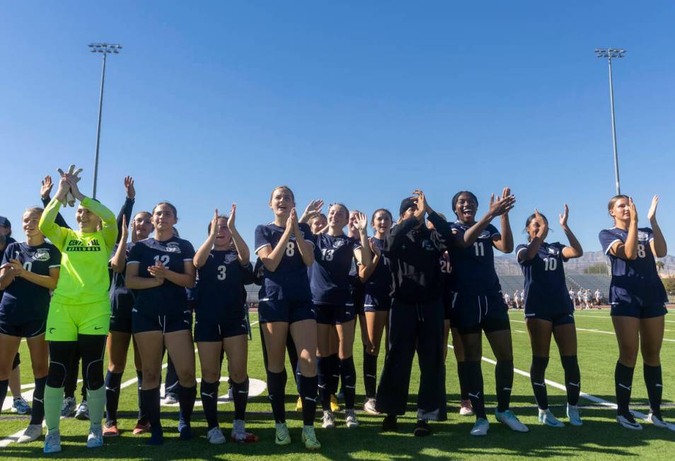 Centennial players thank their supporters after winning the 4A girls soccer state title game 1- ...