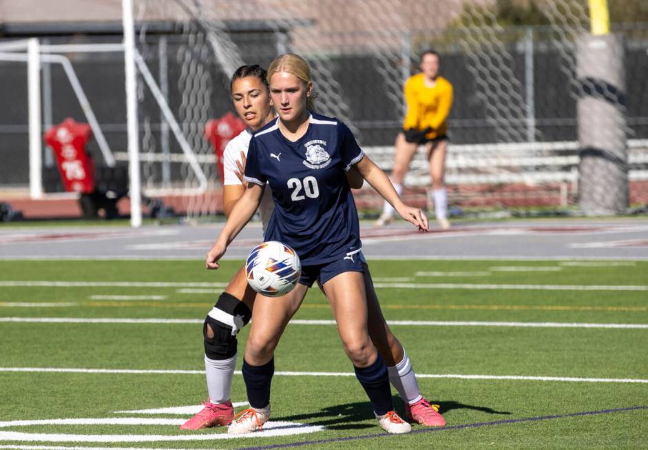 Centennial forward Skyley Mecham (20) controls the ball during the 4A girls soccer state title ...