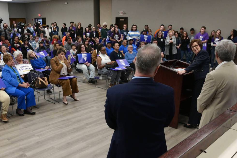 Sen. Jacky Rosen, D-Nev., delivers remarks after winning re-election Saturday November 9, 2024, ...