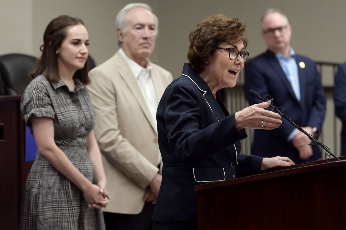 Sen. Jacky Rosen, D-Nev., delivers remarks after winning re-election Saturday November 9, 2024, ...