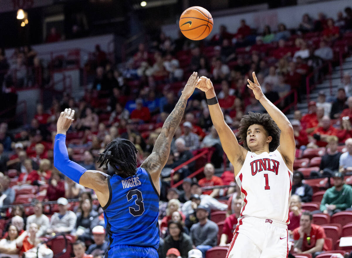 UNLV forward Jalen Hill (1) shoots the ball during the college basketball game against the Memp ...