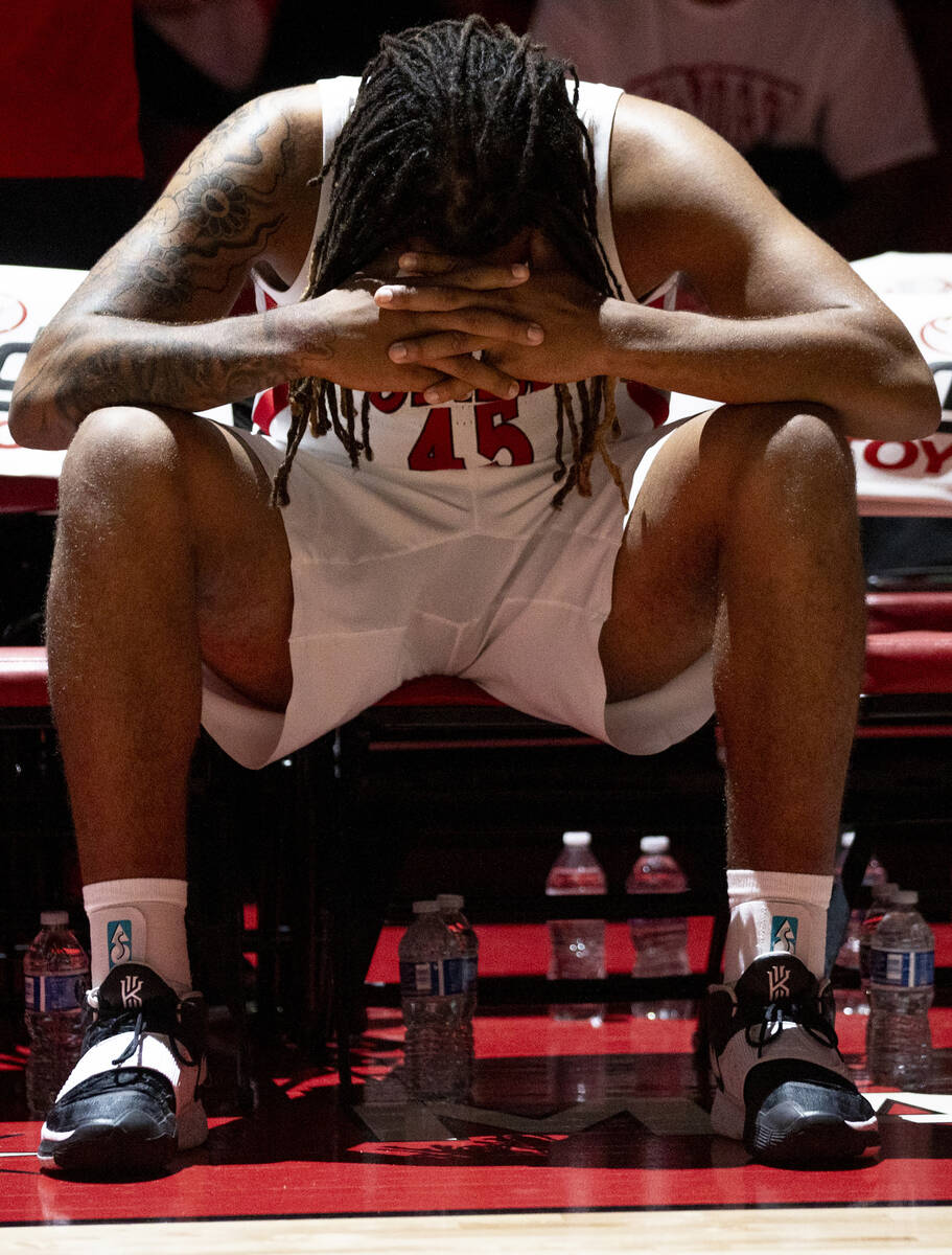 UNLV forward Jeremiah Cherry (45) waits to be introduced before the college basketball game aga ...