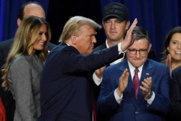 Donald Trump waves after speaking at the Palm Beach County Convention Center during an election ...