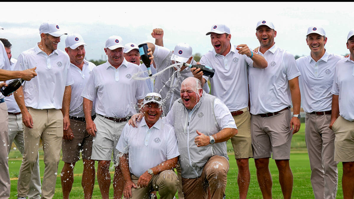 West team members douse captain Brady Exber and assistant captain Kevin Marsh after winning the ...