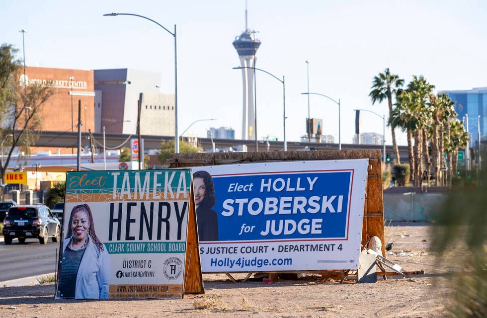 Campaign signs sit along North Martin Luther King Blvd. a week after elections, Tuesday, Nov. 1 ...