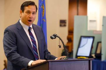 Nevada Secretary of State Francisco Aguilar speaks during the Vet the Vote event, a nonprofit i ...