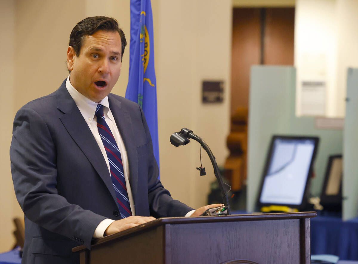 Nevada Secretary of State Francisco Aguilar speaks during the Vet the Vote event, a nonprofit i ...