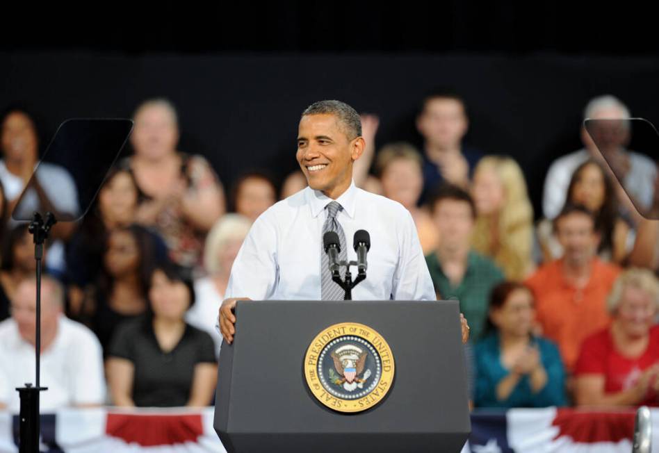 U.S. President Barack Obama addresses supporters at Cashman Center in Las Vegas. Wednesday, Sep ...