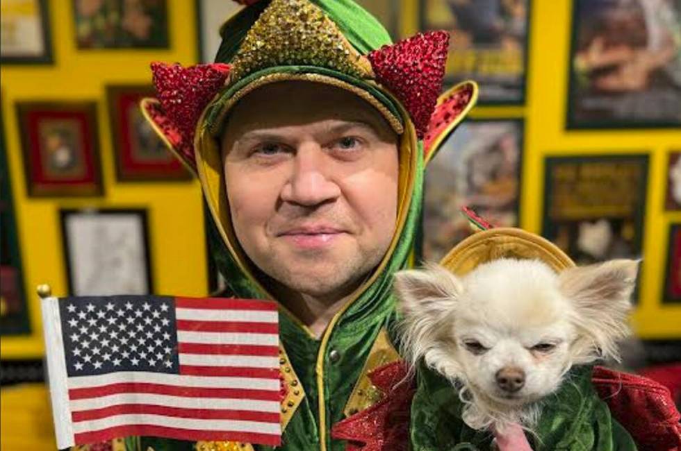 John van der Put, in Piff the Magic Dragon mode, is shown backstage at Flamingo Showroom with M ...