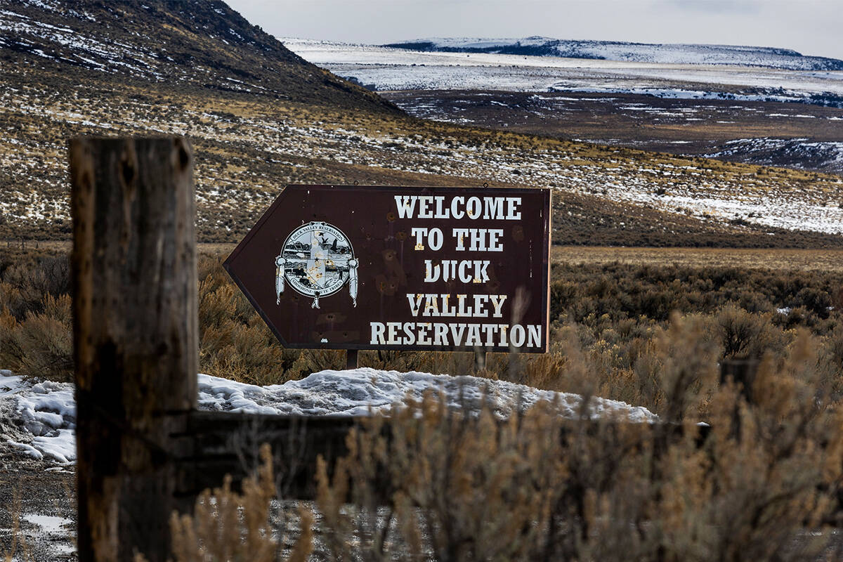 A welcome sign for the Duck Valley Indian Reservation in Owyhee, Nevada. (L.E. Baskow/Las Vegas ...