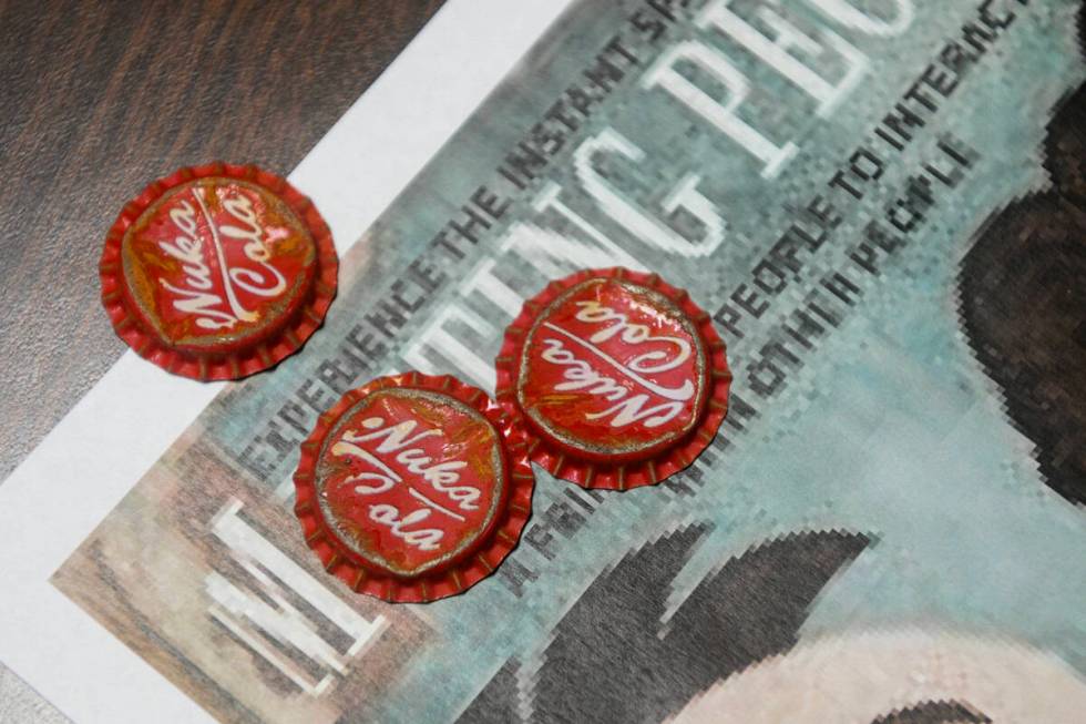 Nuka Cola caps are seen during the Fallout Fan Celebration Saturday, November 16, 2024, in Good ...