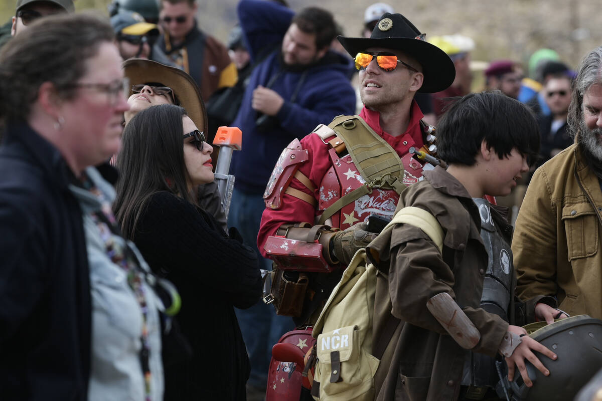 Attendees wait in line to enter the General Store during the Fallout Fan Celebration Saturday, ...