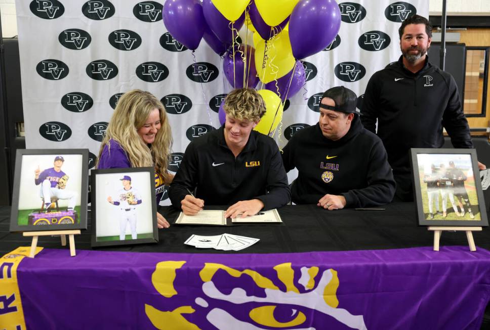 Palo Verde baseball player Ethan Clauss signs a financial aid agreement for Louisiana State Uni ...