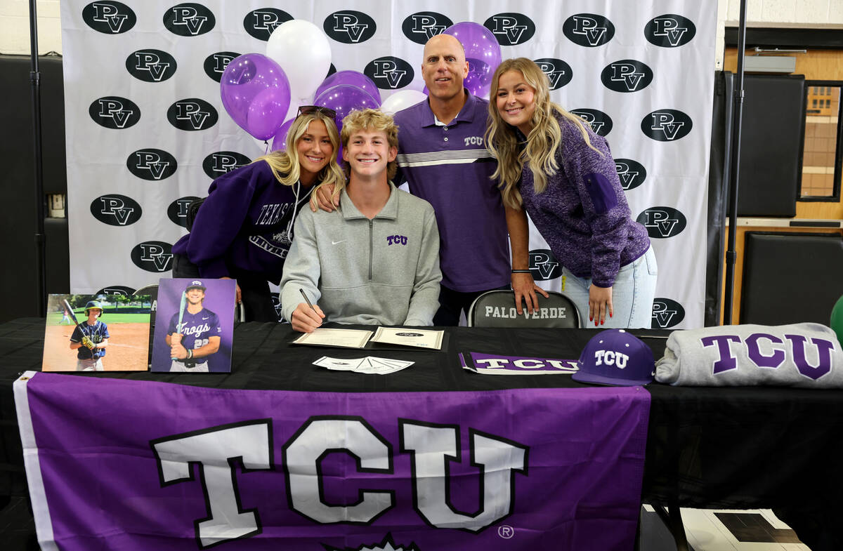 Palo Verde baseball player Brady Dallimore signs a financial aid agreements for Louisiana State ...