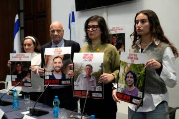 From left, Elena Troufanov, Louis Har, Sharon Lifschitz, and Gaya Kalderon former Israeli hosta ...