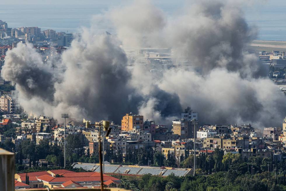 Smoke plumes rise after an Israeli airstrike on the Chouaifet neighborhood in southern Beirut o ...