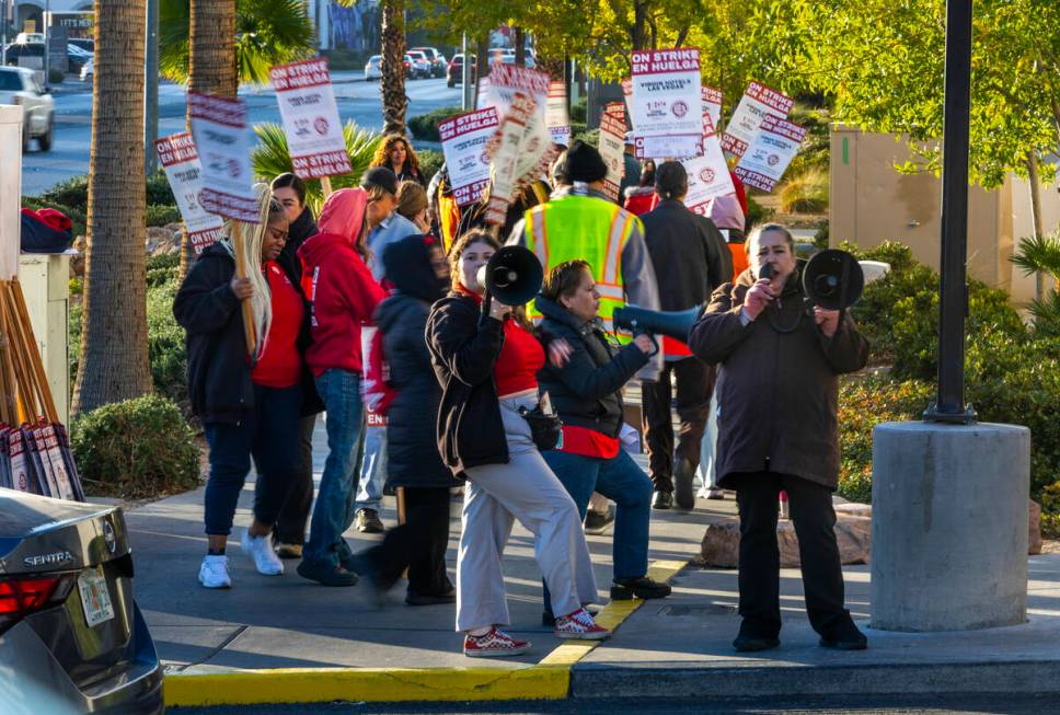 Culinary Local 226 workers on strike outside the garage off of E. Hard Rock at the Virgin Hotel ...