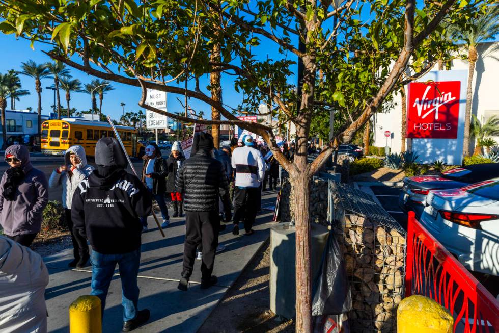 Culinary Local 226 workers on strike outside the garage off of E. Hard Rock at the Virgin Hotel ...