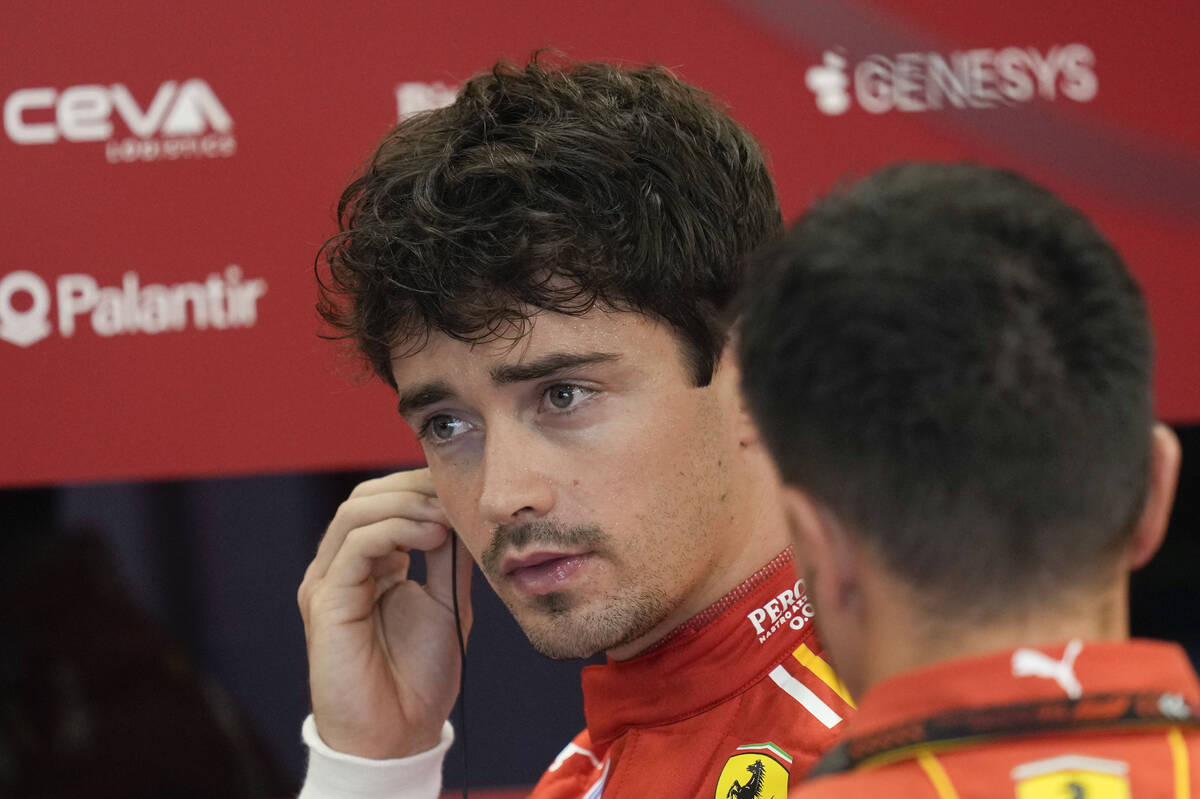 Ferrari driver Charles Leclerc, of Monaco, prepares for the first free practice ahead of the Br ...