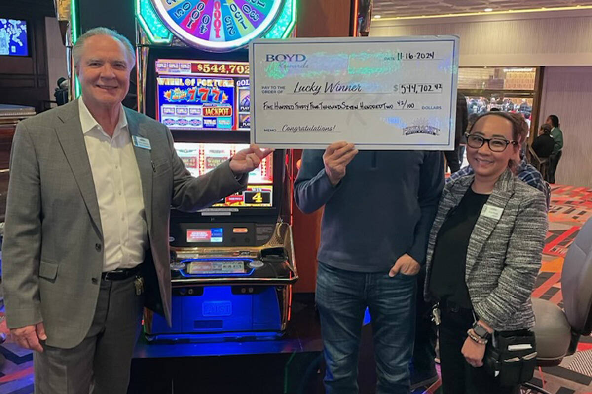 A California visitor won $544,702 on Saturday, Nov. 16, 2024, at the Fremont in downtown Las Ve ...