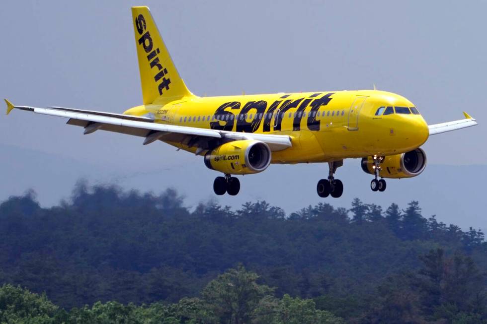 A Spirit Airlines 319 Airbus approaches Manchester Boston Regional Airport for a landing, Frida ...