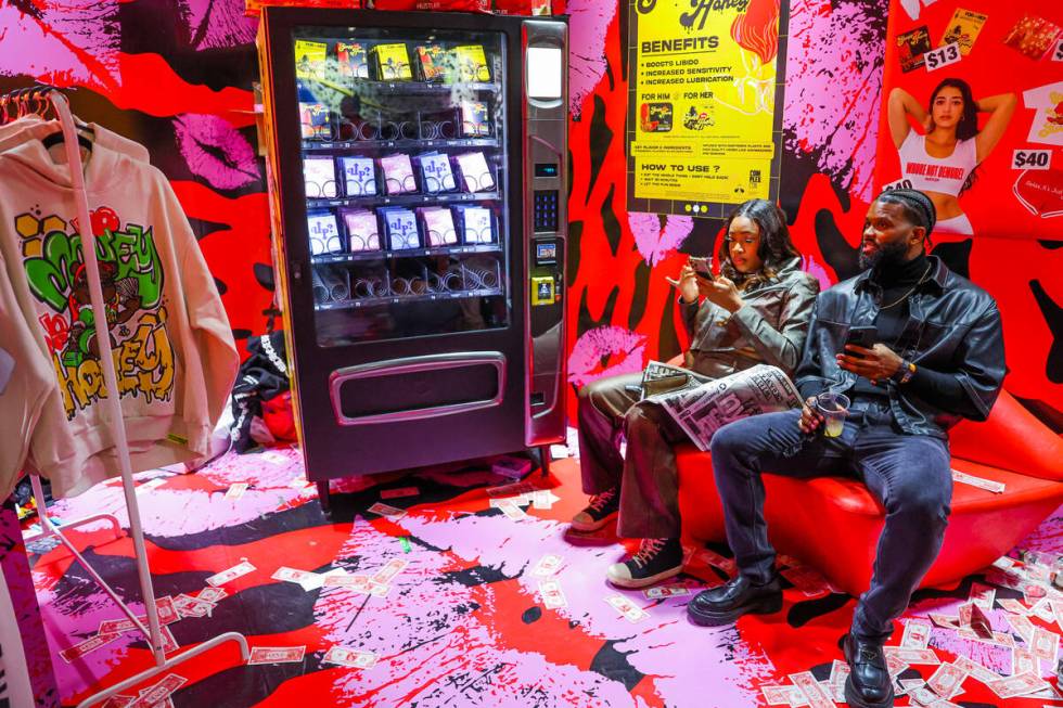 Attendees sit in a booth curated by rapper Sexyy Red during ComplexCon at the Las Vegas Convent ...