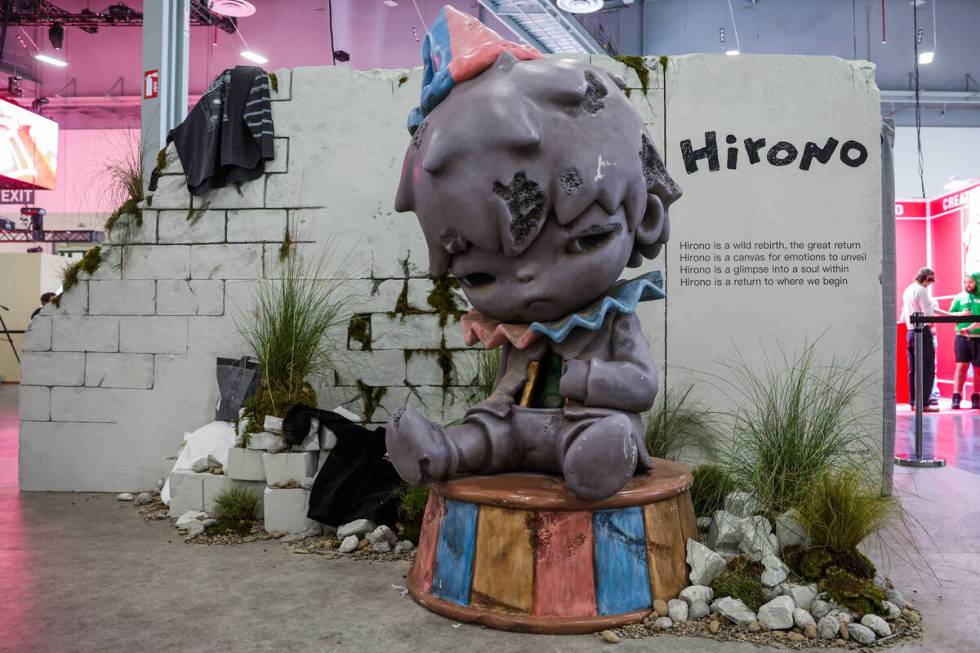 A sculpture of Hirono, a character by popular Beijing-based artist Lang, is seen at a Pop Mart ...