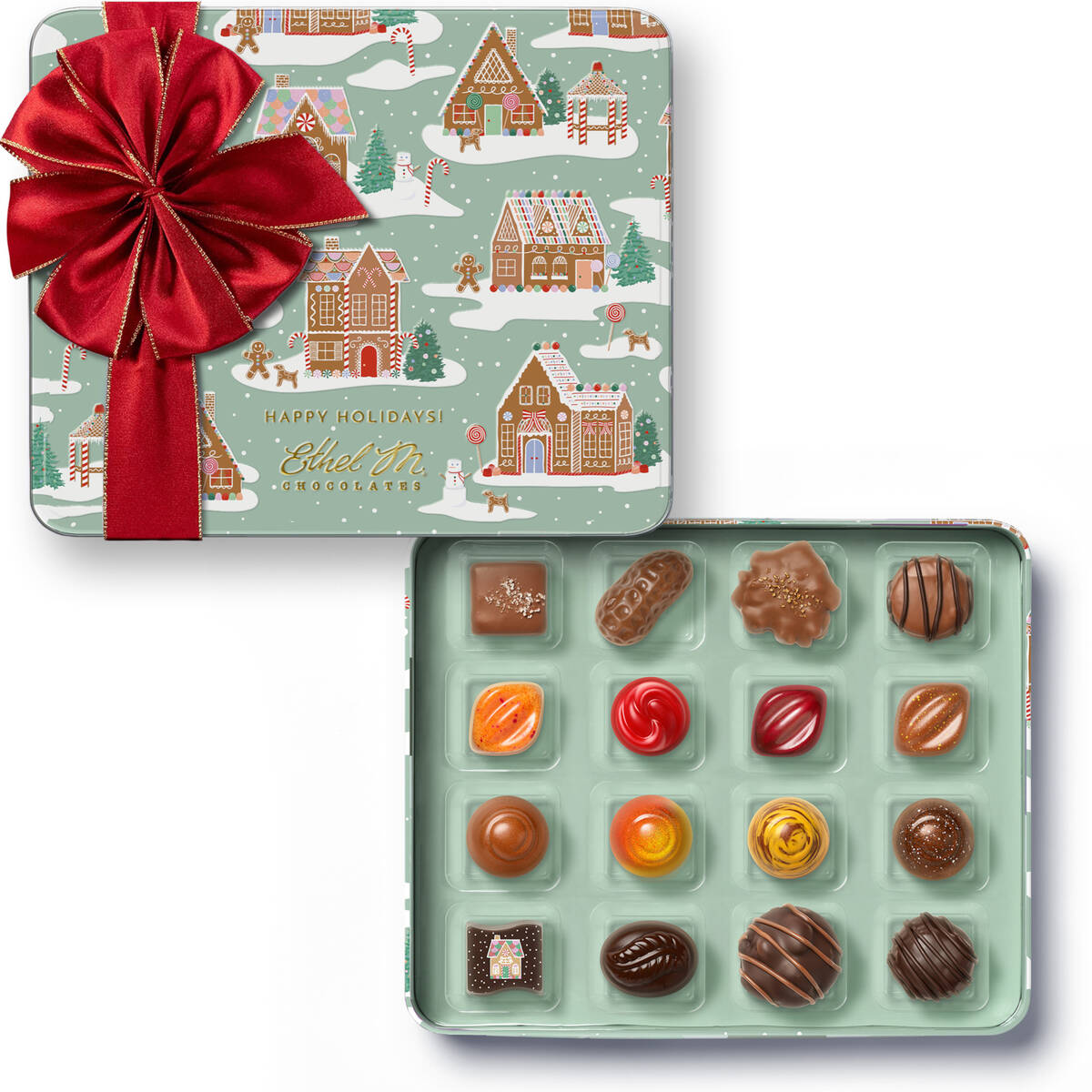 A Holiday Gingerbread House Tin from Ethel M Chocolates, which has six locations in the Las Veg ...