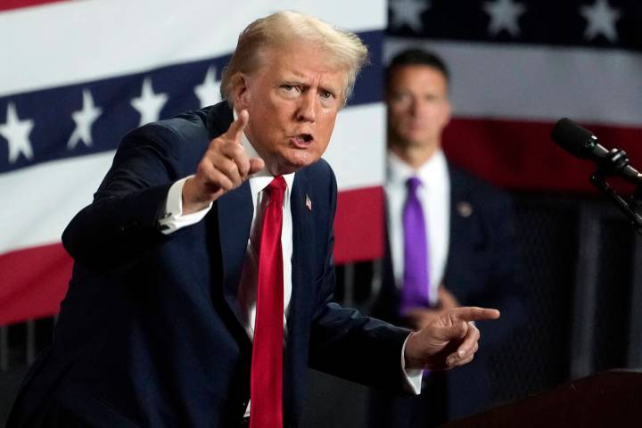 Donald Trump speaks at a campaign rally Wednesday, July 24, 2024, in Charlotte, N.C. (AP Photo/ ...