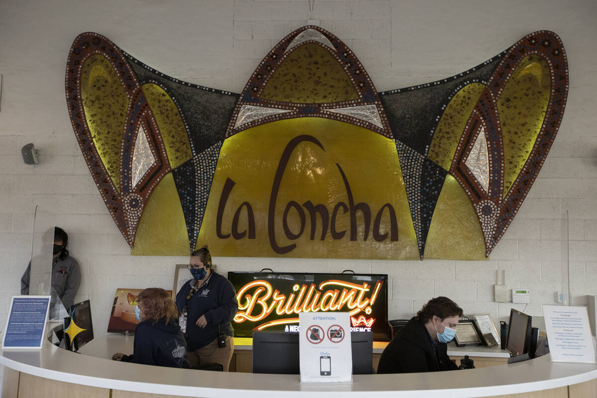 FILE - The interior of the The Neon Museum, formerly the La Concha hotel lobby, in Las Vegas, o ...