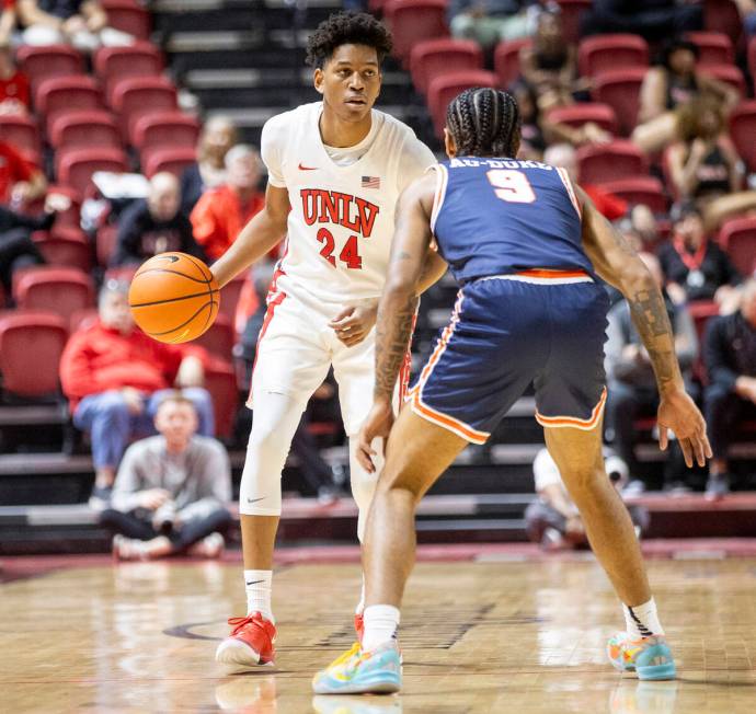 UNLV guard DeMarion Yap (24) competes during the college basketball game against the Pepperdine ...