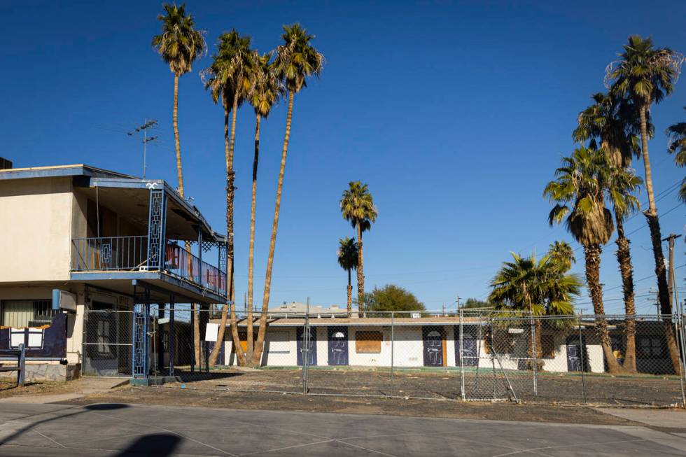 A shuttered motel is seen at 1313 Fremont St. in downtown Las Vegas on Thursday, Nov. 21, 2024. ...