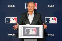 Major League Baseball commissioner Rob Manfred speaks during a news conference after an owners ...