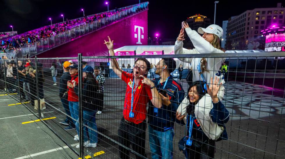 Fans watch about the stands about the Sphere during the Formula One opening practice session of ...