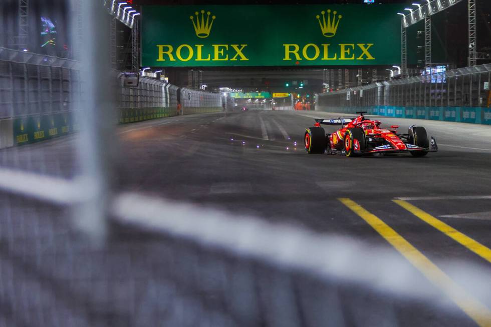 Formula 1 Ferrari driver Charles Leclerc speeds down the circuit during the first open practice ...