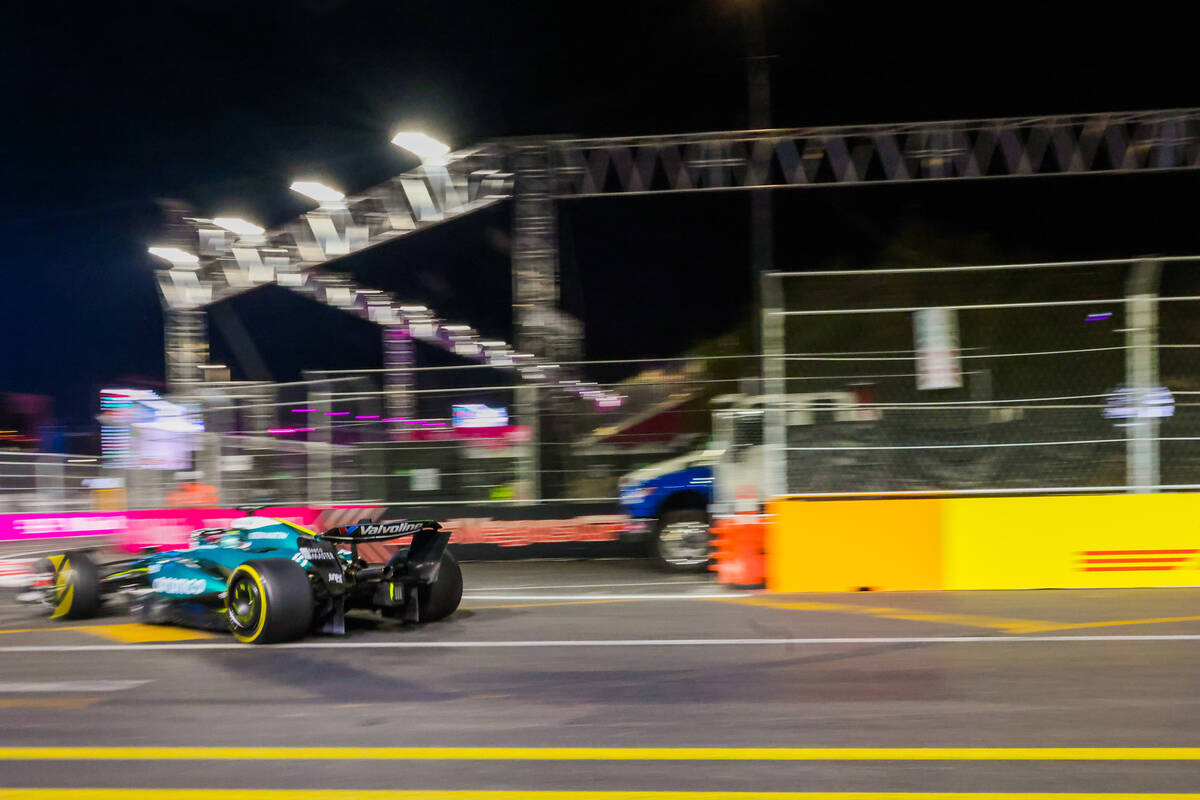 Formula 1 Alpine driver Pierre Gasly speeds down the circuit during the second practice session ...