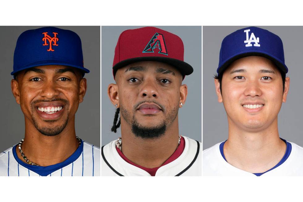 FILE - From left are baseball players, New York Mets' Francisco Lindor, Arizona Diamondbacks' K ...