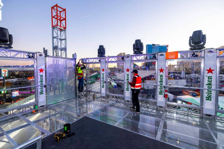 A crew continues to finish the tower near the Heineken Trophy Club beside Koval Lane and the Fl ...