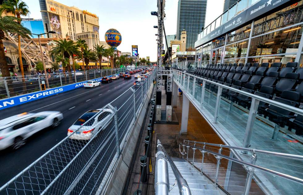 View from the second floor of the Bellagio Fountain Club preparing for the Formula 1 Las Vegas ...